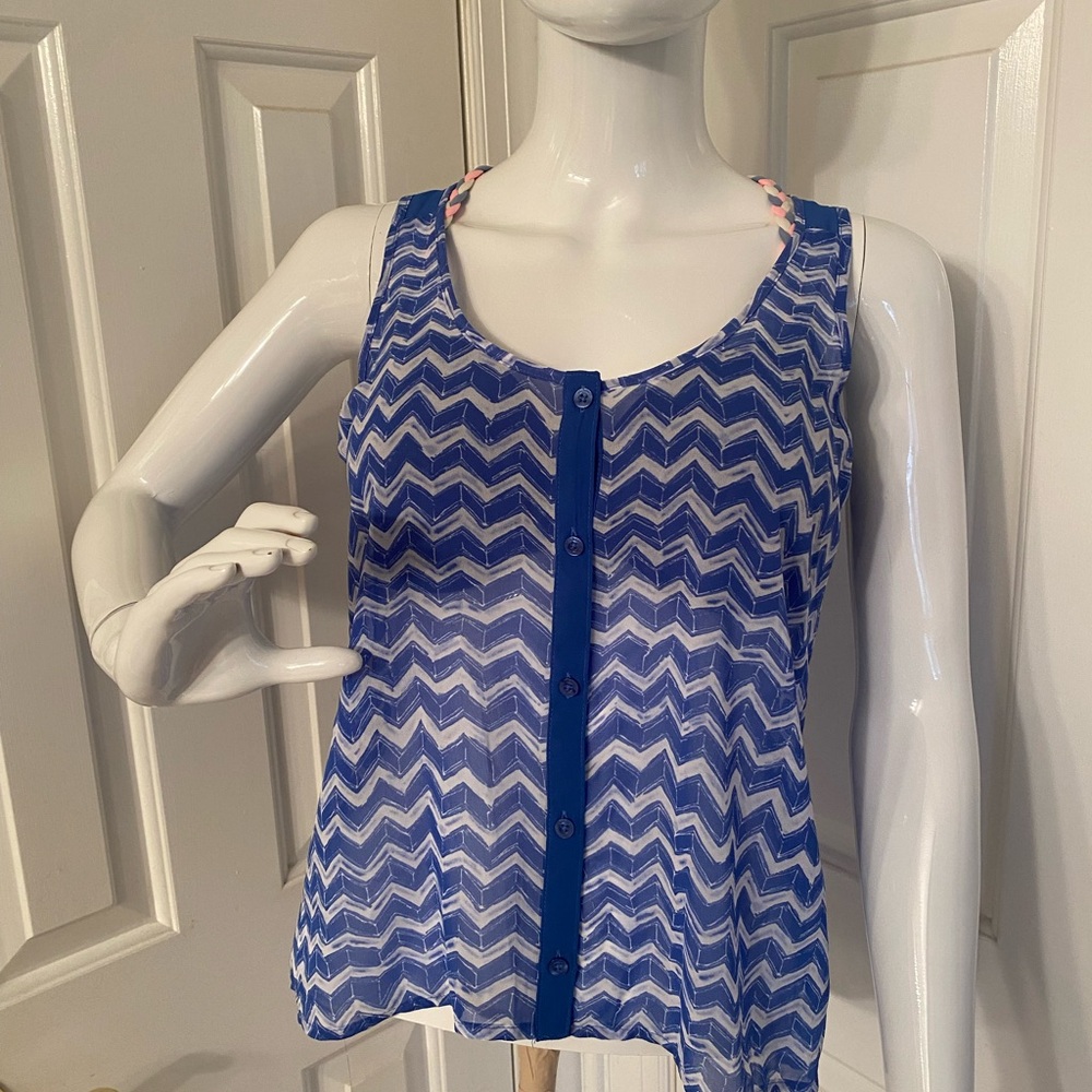Candie's Sleeveless Sheer Chevron Blue/White Tank Top NWT Sz XS